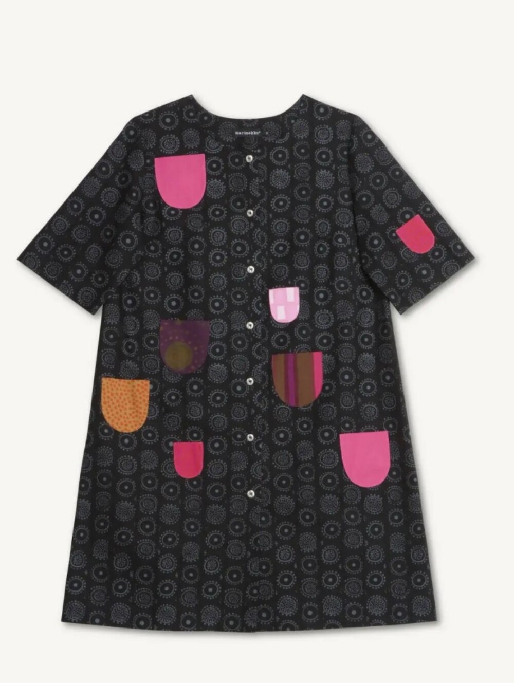 Marimekko Black Floral Pink Coat Dress Pocket Kihlatasku Size 34 US 4 Small